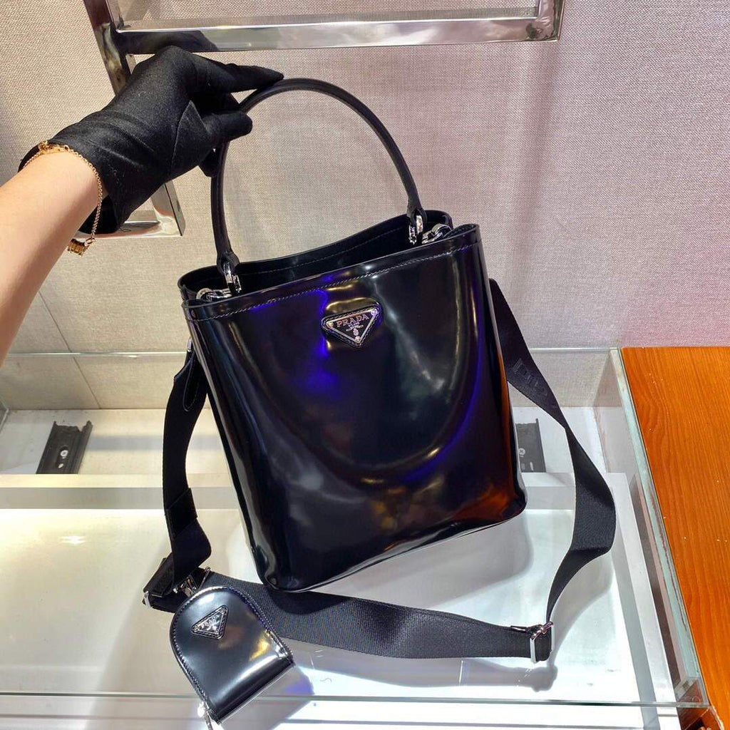 Prada 1BA212 Medium Saffiano Leather Prada Panier Bag Black
