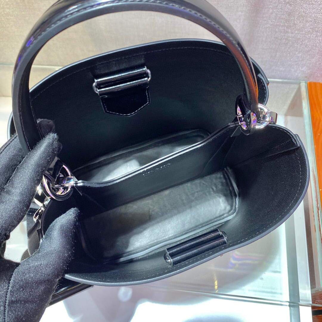 Prada 1BA212 Medium Saffiano Leather Prada Panier Bag Black