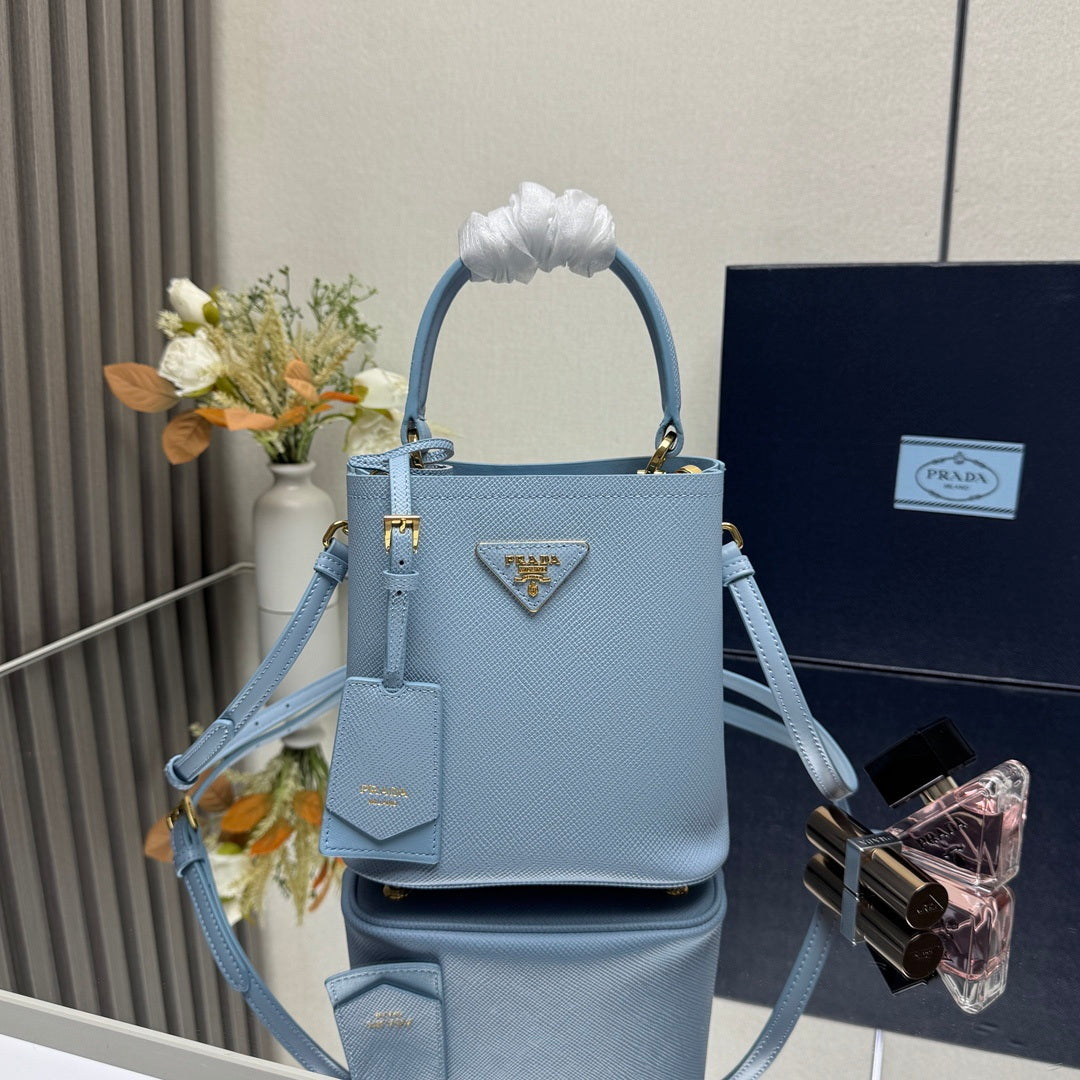 Prada 1BA217 Panier small Saffiano leather bag blue