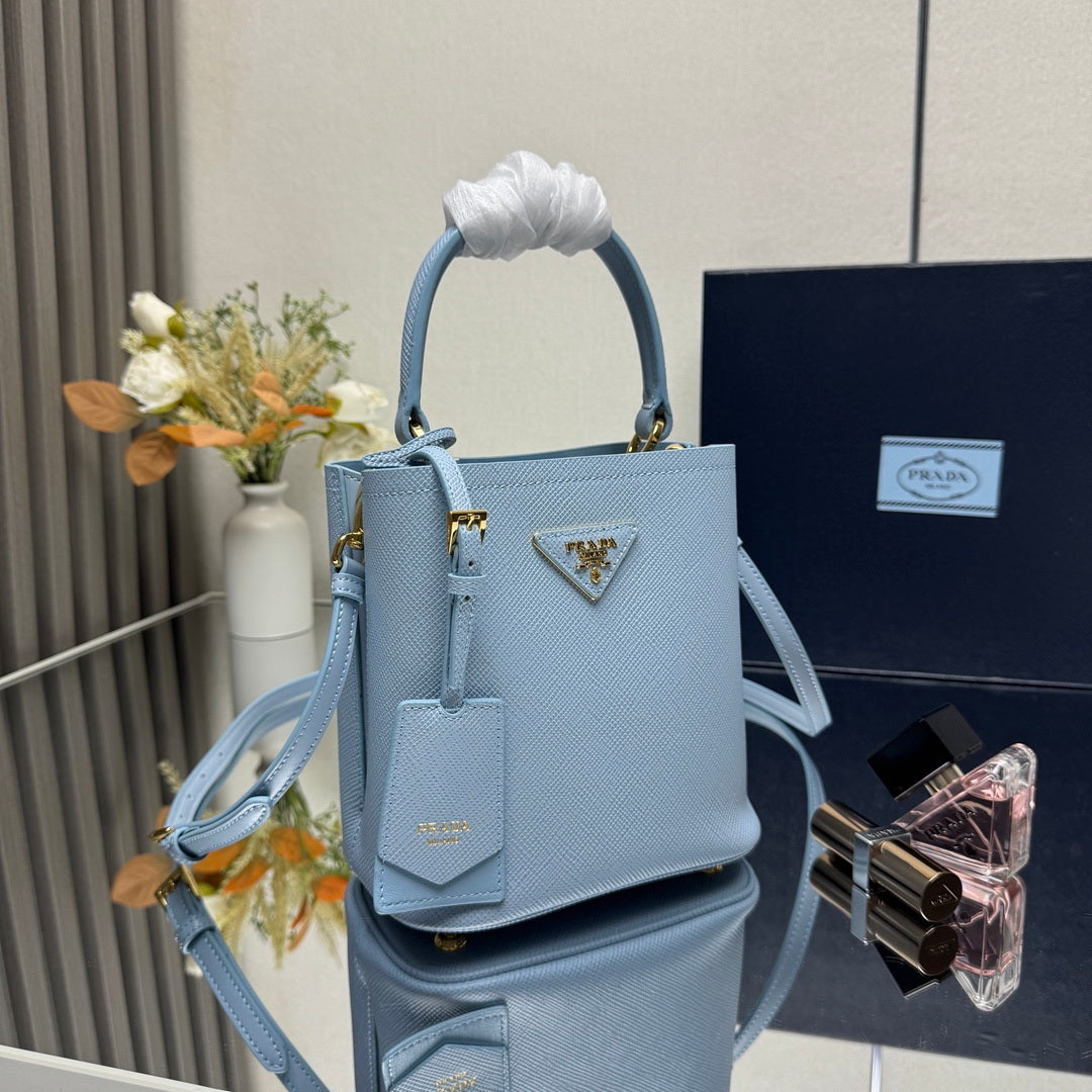 Prada 1BA217 Panier small Saffiano leather bag blue