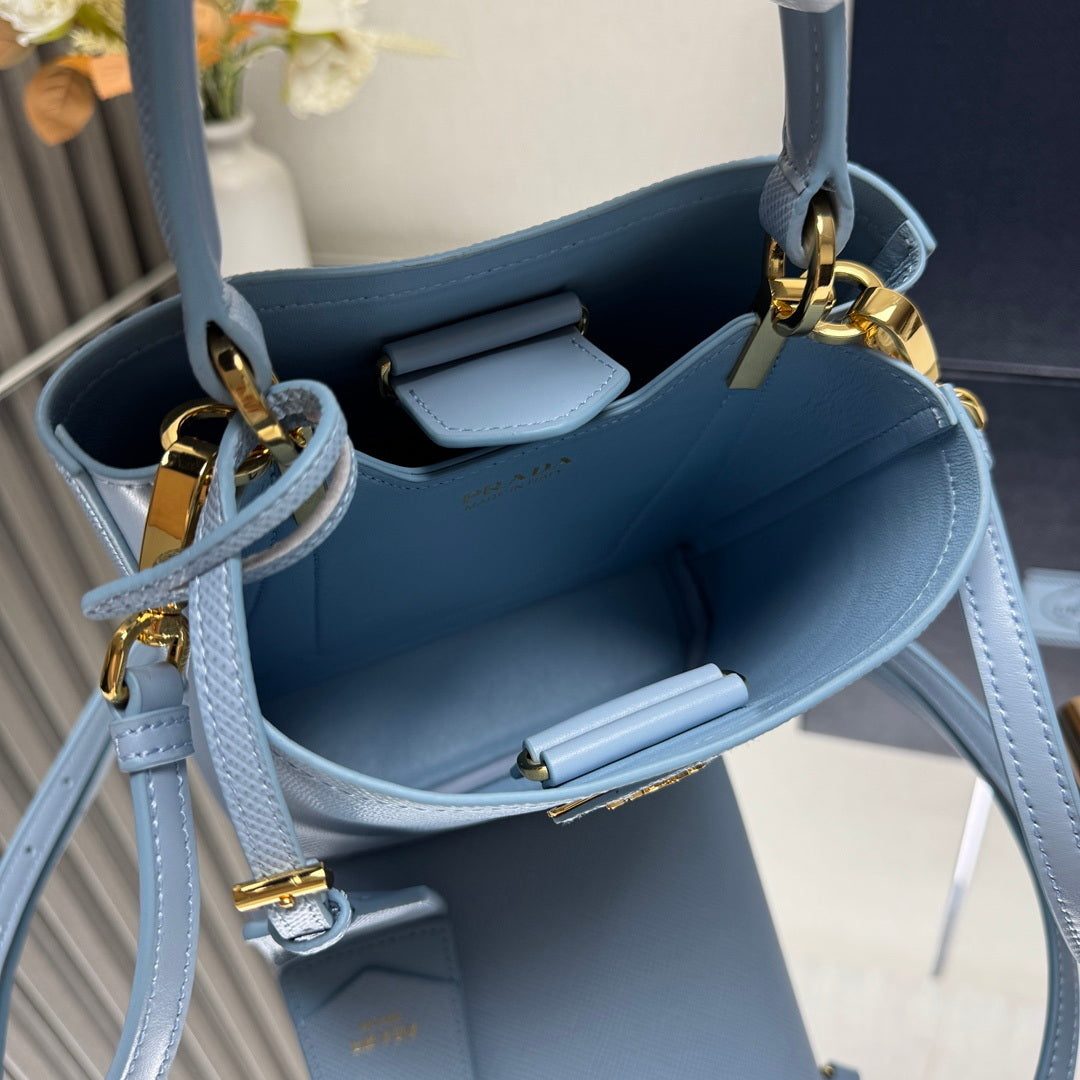 Prada 1BA217 Panier small Saffiano leather bag blue
