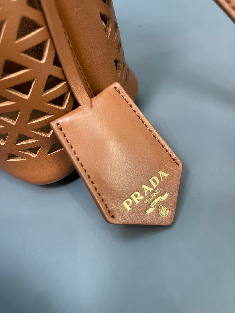 Prada 1BA217 Panier small Saffiano leather bag tan Hollow out