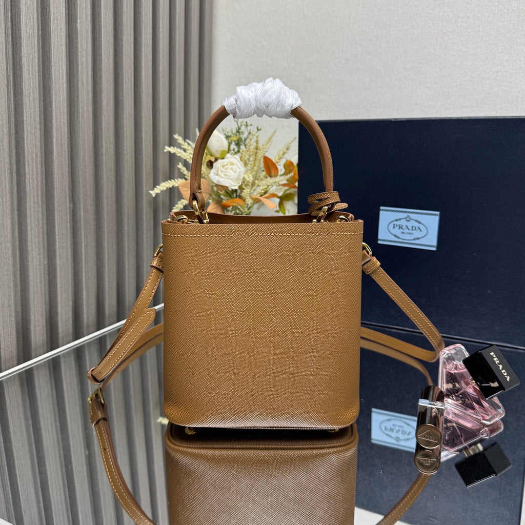 Prada 1BA217 Panier small Saffiano leather bag brown