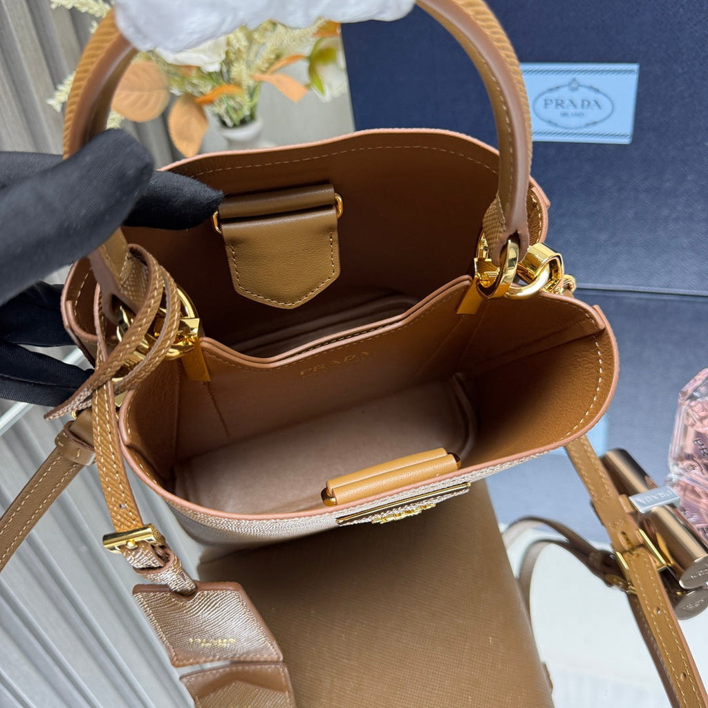 Prada 1BA217 Panier small Saffiano leather bag brown