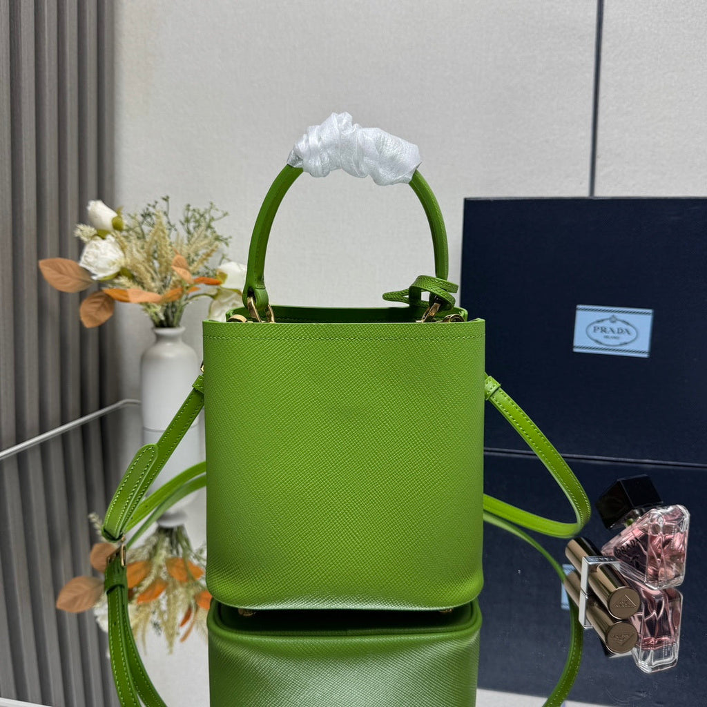 Prada 1BA217 Panier small Saffiano leather bag green