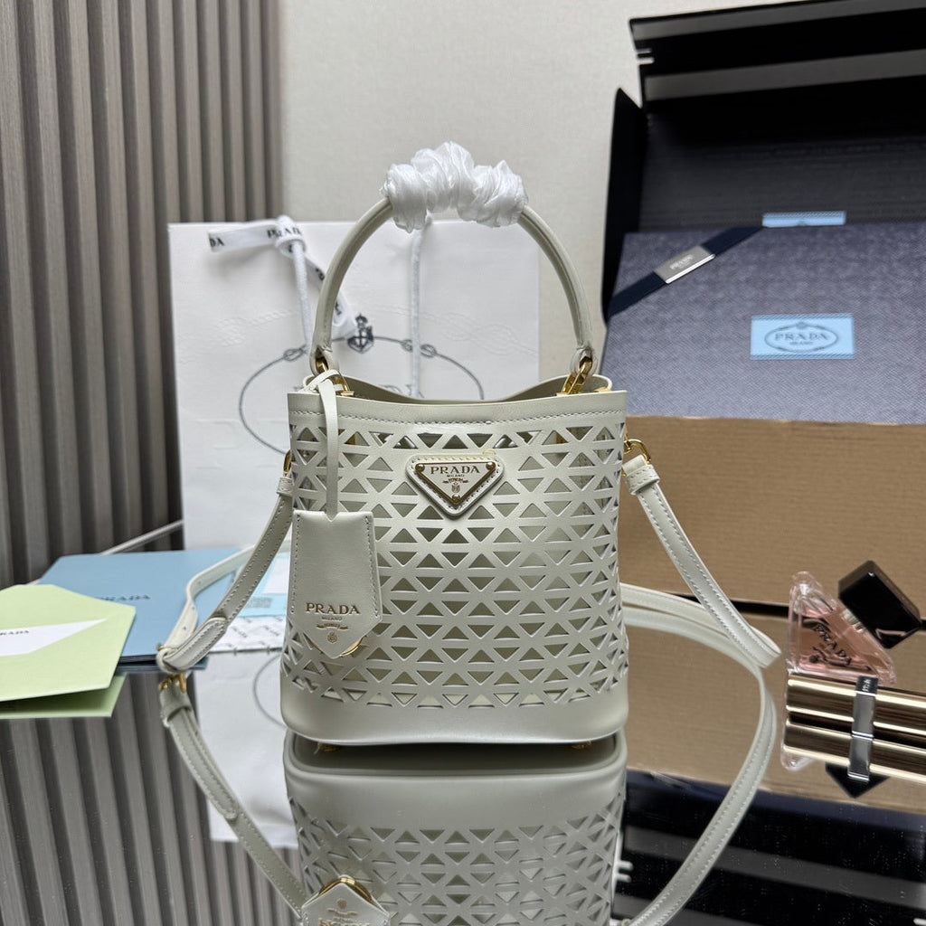 Prada 1BA217 Panier small Saffiano leather bag Hollow out white