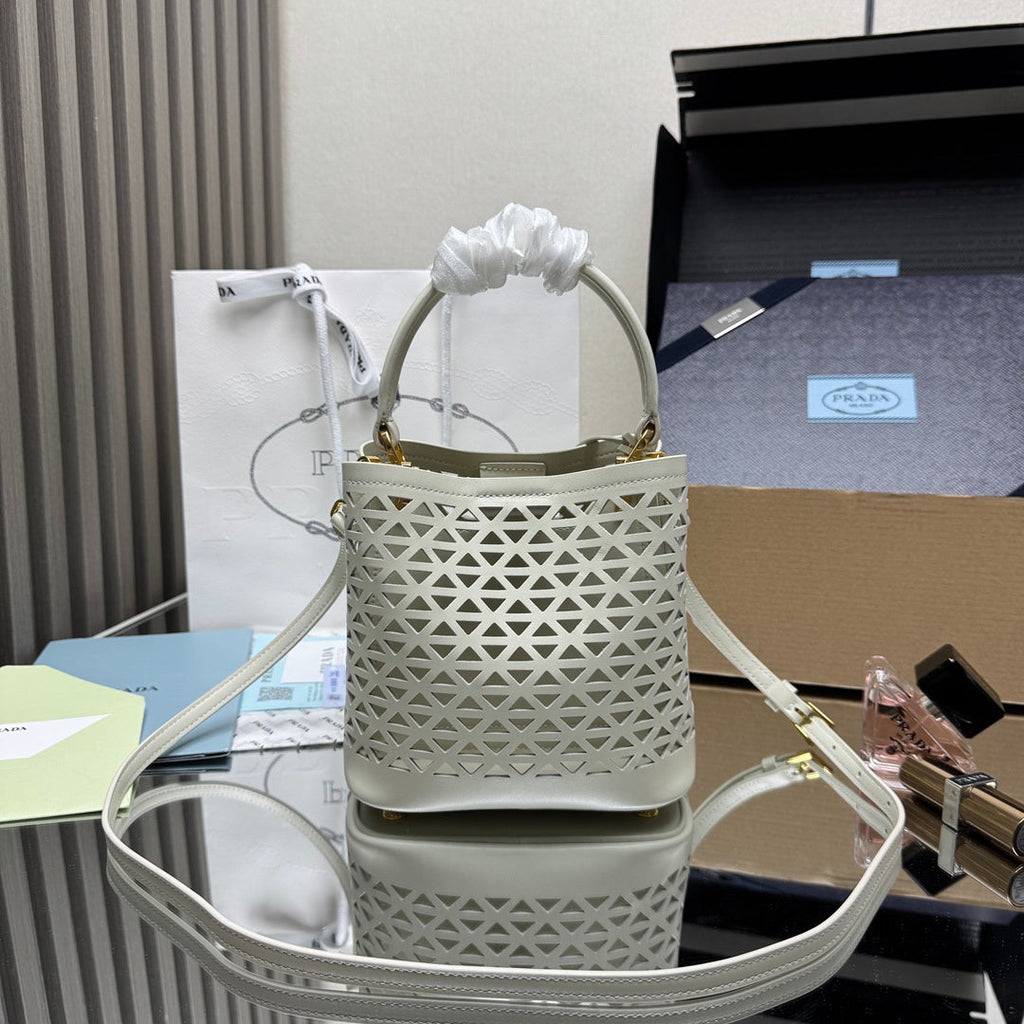 Prada 1BA217 Panier small Saffiano leather bag Hollow out white