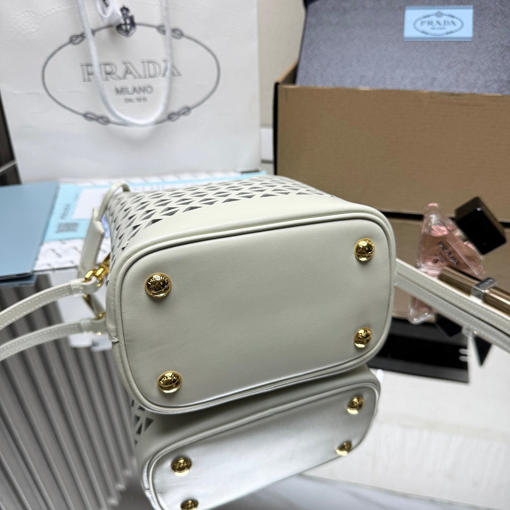 Prada 1BA217 Panier small Saffiano leather bag Hollow out white