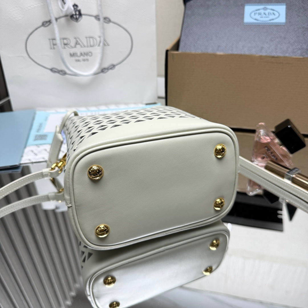 Prada 1BA217 Panier small Saffiano leather bag Hollow out white