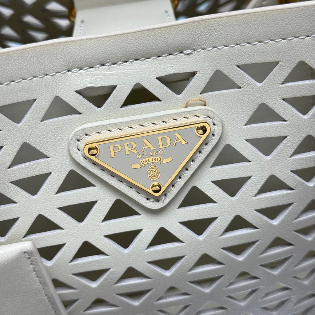 Prada 1BA217 Panier small Saffiano leather bag Hollow out white