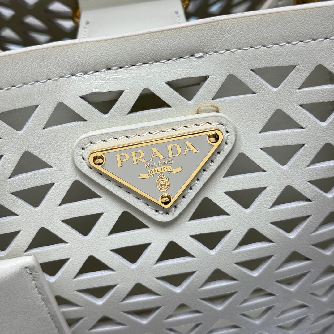 Prada 1BA217 Panier small Saffiano leather bag Hollow out white