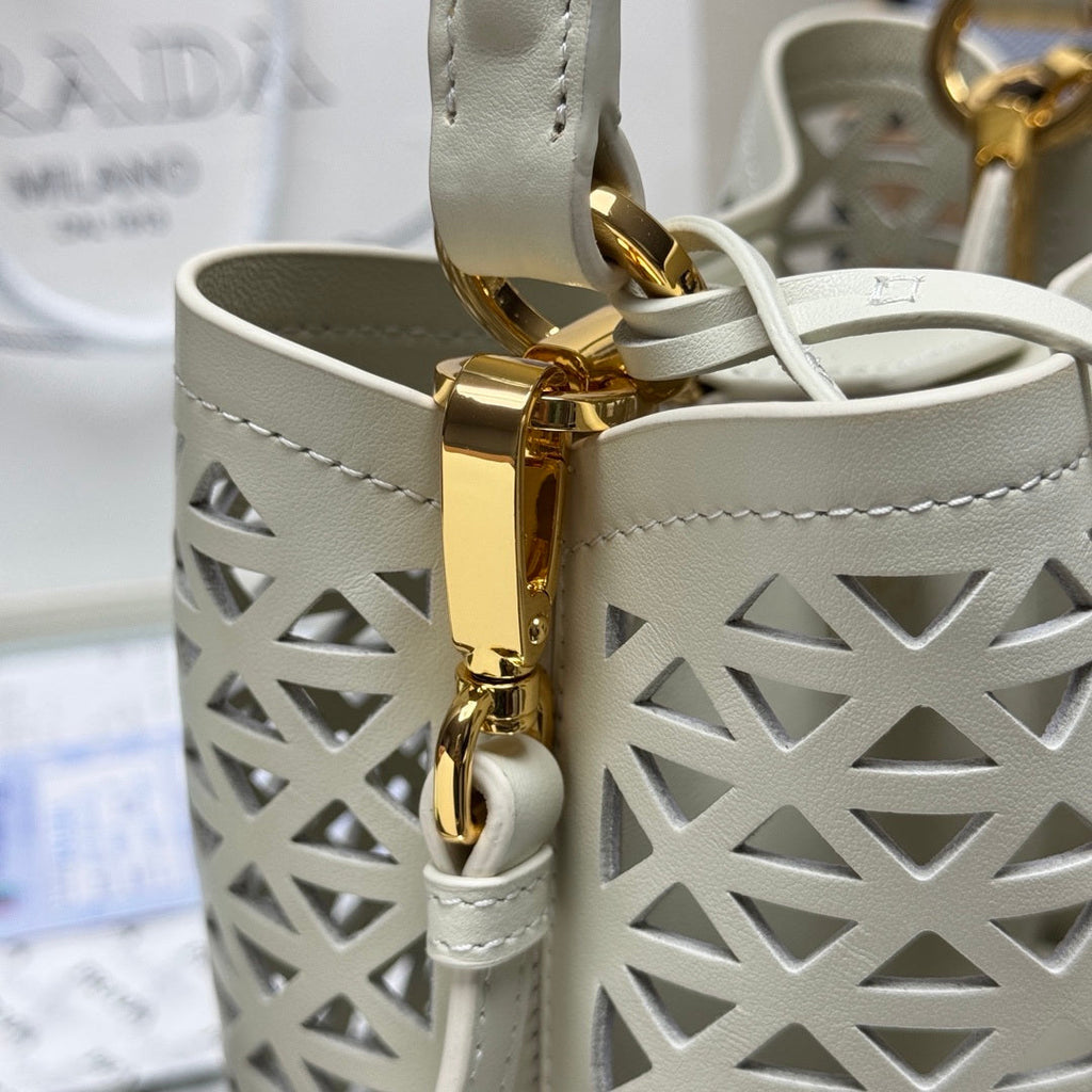 Prada 1BA217 Panier small Saffiano leather bag Hollow out white