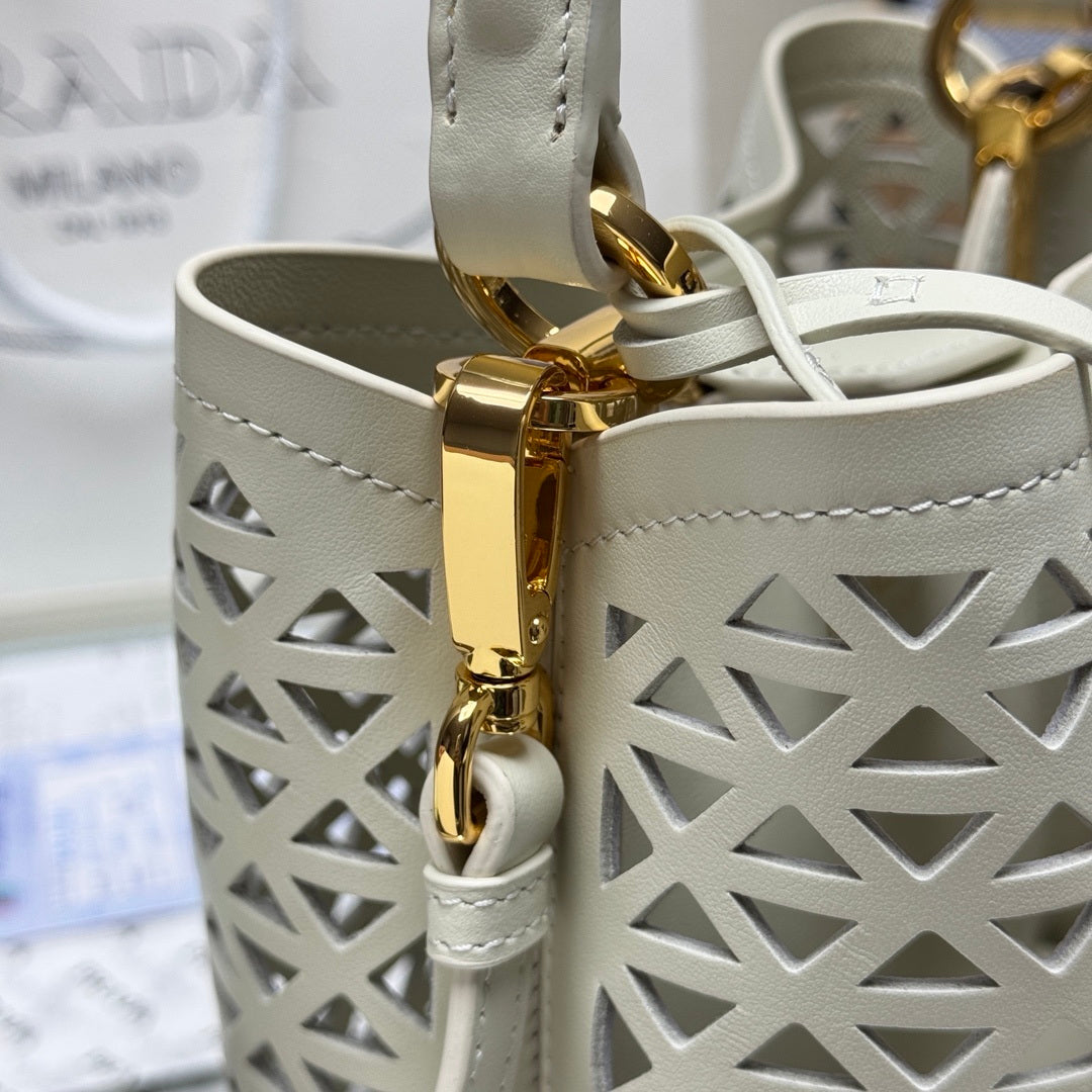 Prada 1BA217 Panier small Saffiano leather bag Hollow out white
