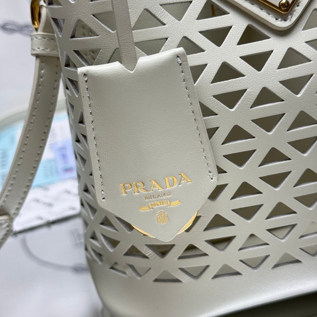 Prada 1BA217 Panier small Saffiano leather bag Hollow out white