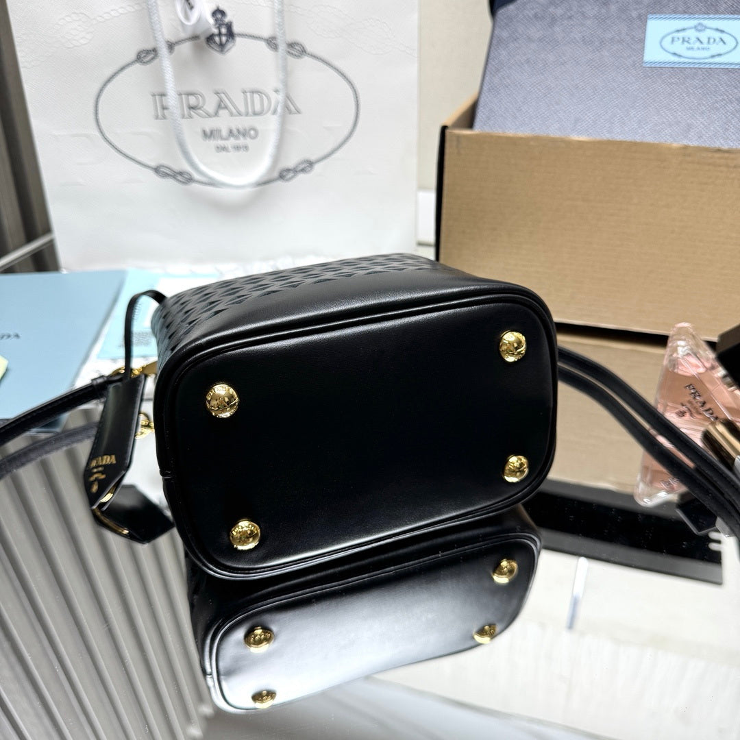 Prada 1BA217 Panier small Saffiano leather bag Black Hollow out