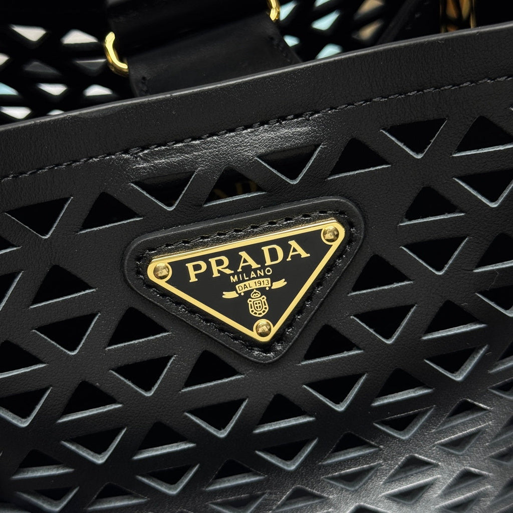Prada 1BA217 Panier small Saffiano leather bag Black Hollow out