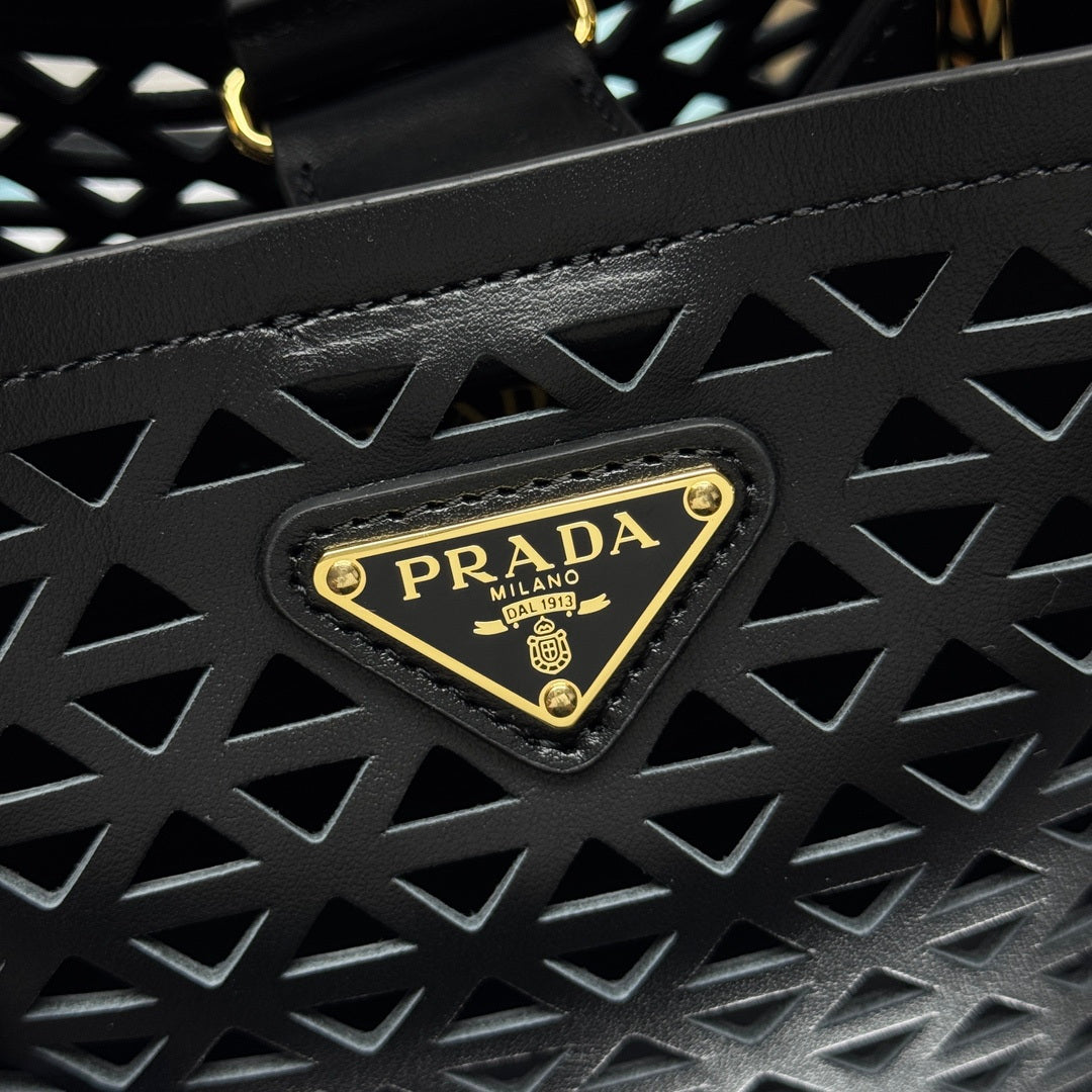 Prada 1BA217 Panier small Saffiano leather bag Black Hollow out