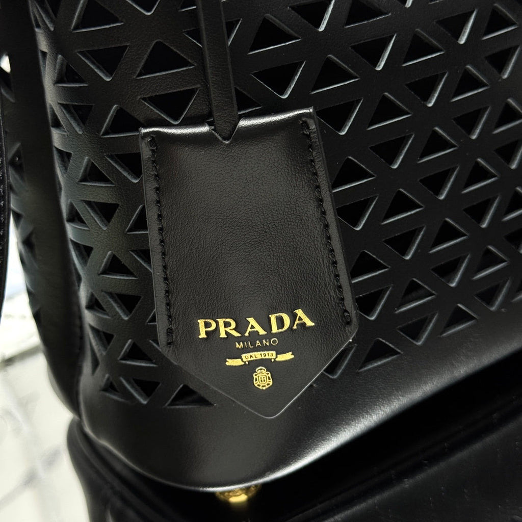 Prada 1BA217 Panier small Saffiano leather bag Black Hollow out