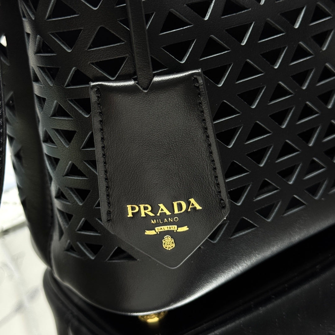 Prada 1BA217 Panier small Saffiano leather bag Black Hollow out