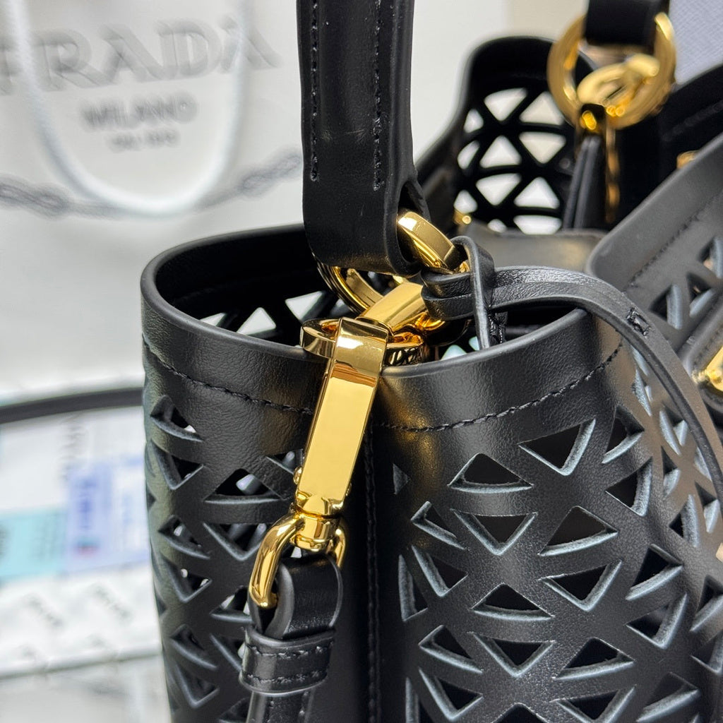 Prada 1BA217 Panier small Saffiano leather bag Black Hollow out