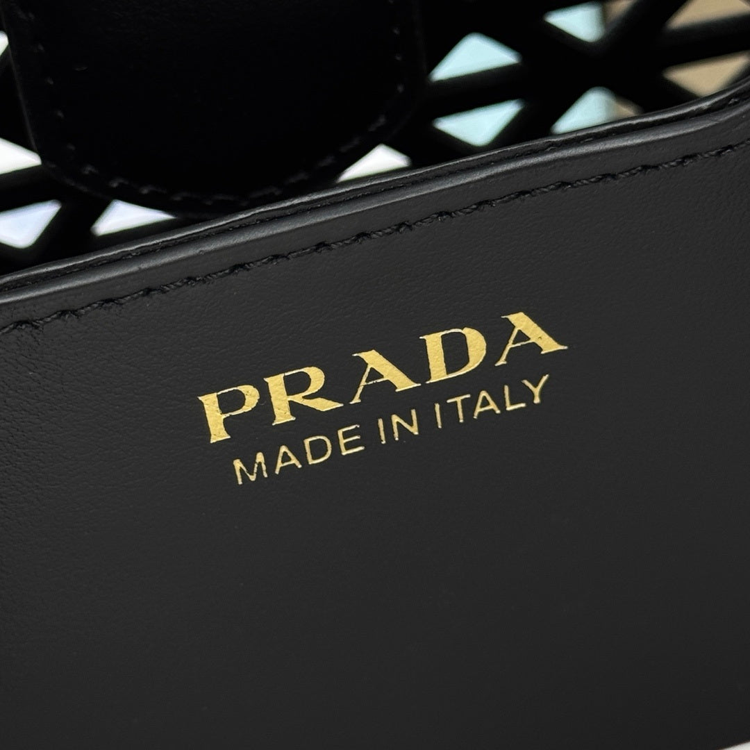 Prada 1BA217 Panier small Saffiano leather bag Black Hollow out