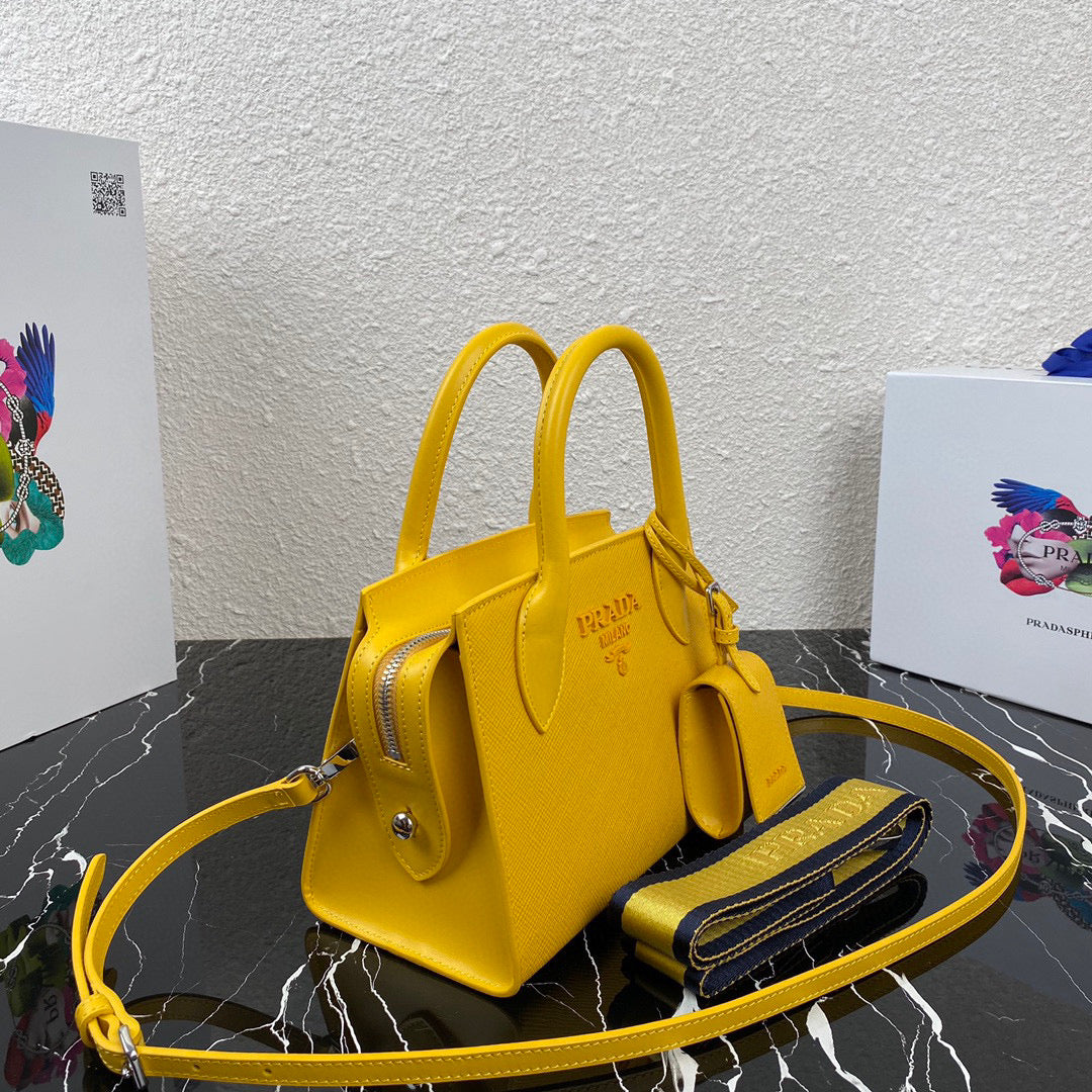 Prada 1BA269 Saffiano Leather Prada Monochrome Bag Yellow