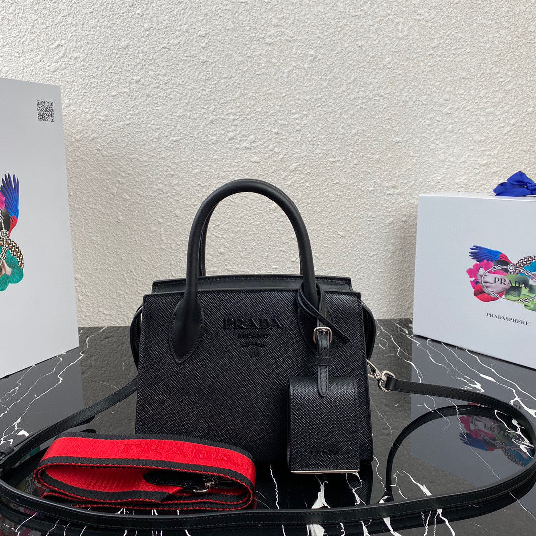 Prada 1BA269 Saffiano Leather Prada Monochrome Bag Black - Default Title - View 1