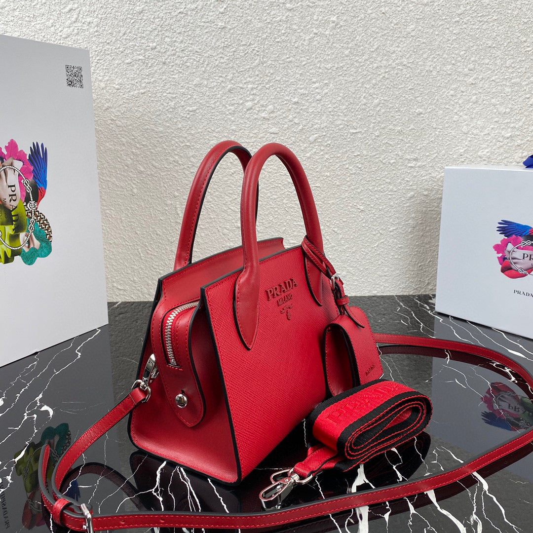 Prada 1BA269 Saffiano Leather Prada Monochrome Bag Red - Default Title - View 3