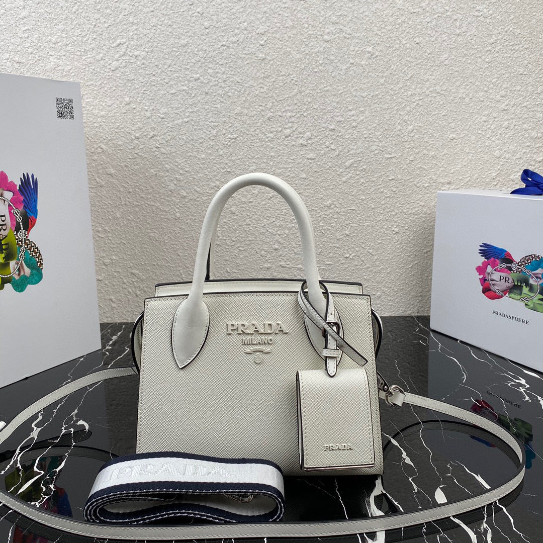 Prada 1BA269 Saffiano Leather Prada Monochrome Bag White - Default Title - View 1