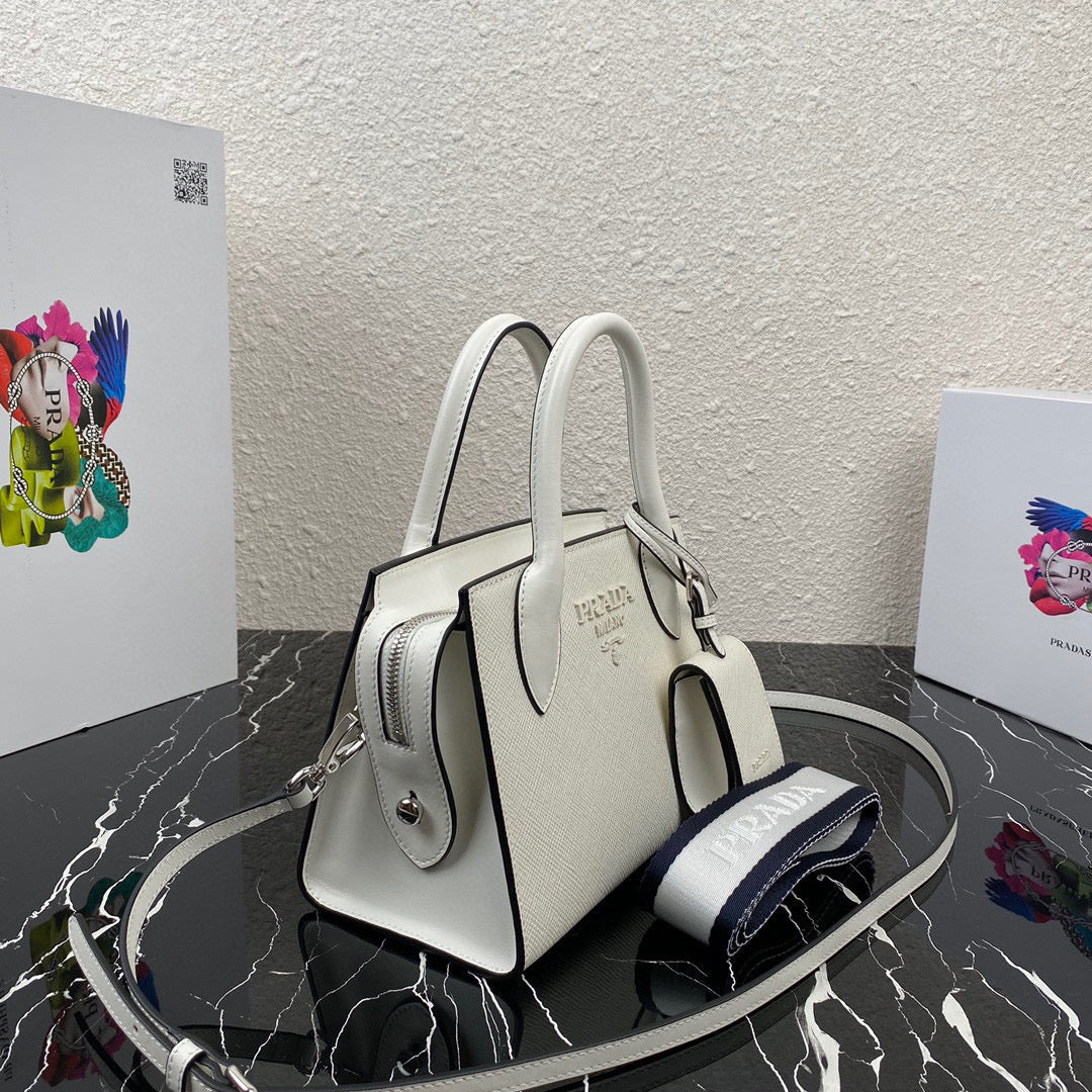 Prada 1BA269 Saffiano Leather Prada Monochrome Bag White