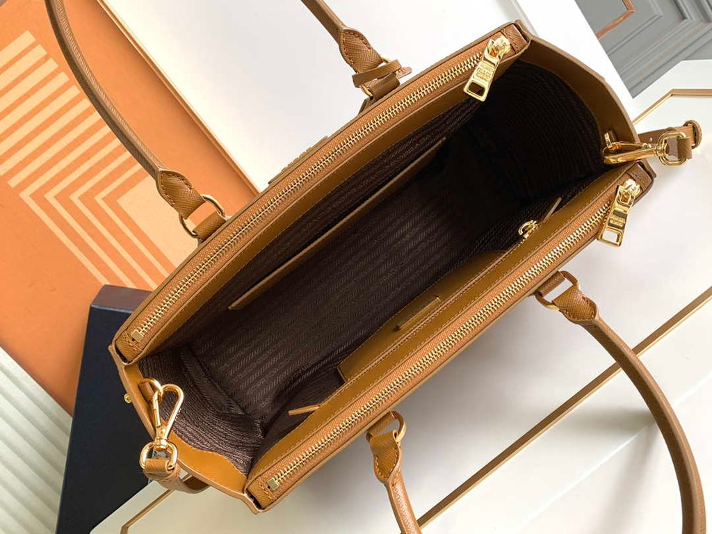 Prada 1BA274 Large Prada Galleria Saffiano leather bag Gold Brown