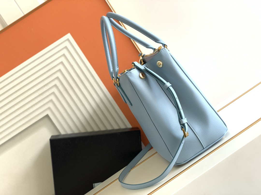 Prada 1BA274 Large Prada Galleria Saffiano leather bag Light Blue