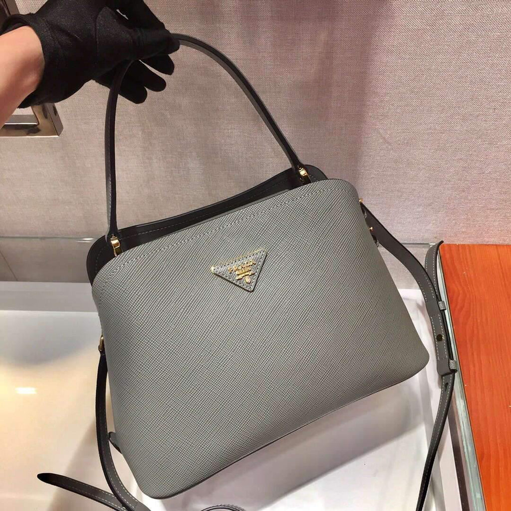 Prada 1BA282 Medium Saffiano Leather Prada Matinee Bag Gray - luxibagsmall