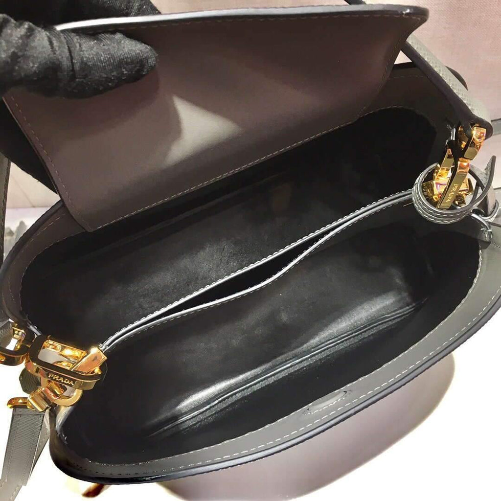 Prada 1BA282 Medium Saffiano Leather Prada Matinee Bag Gray - luxibagsmall
