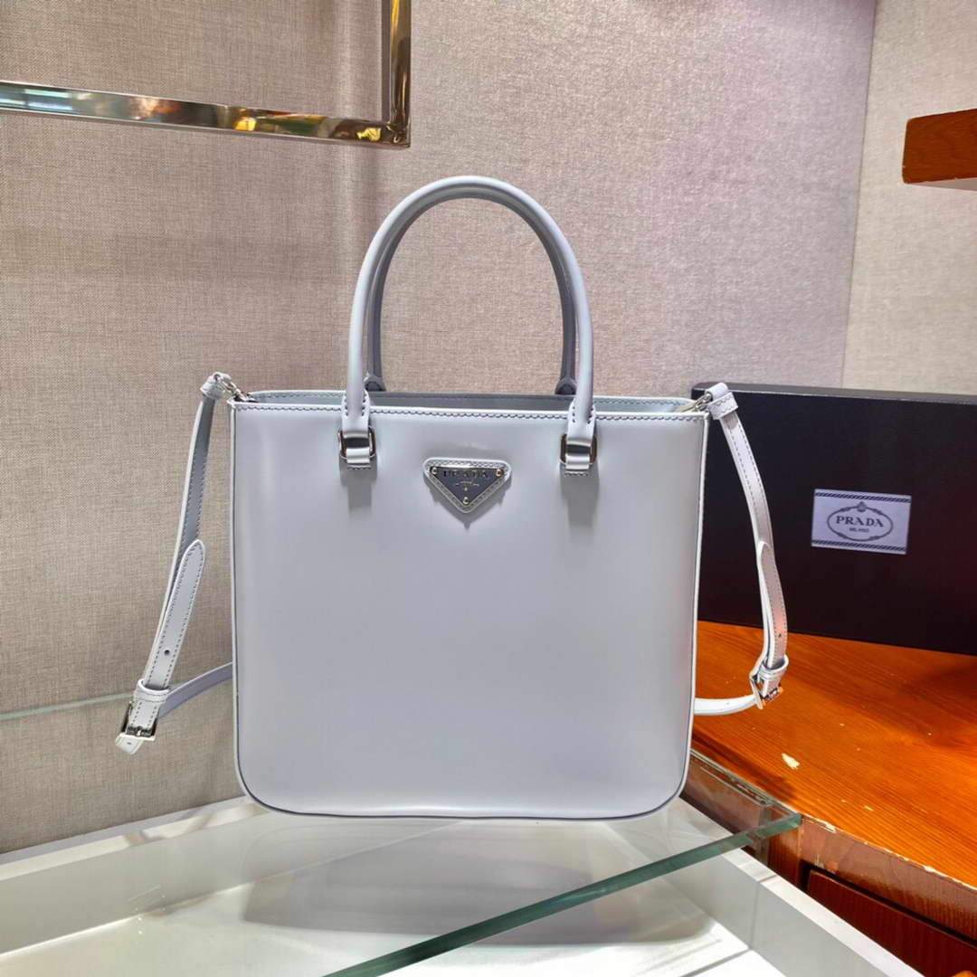 Prada 1BA330 Brushed Leather Tote Bag Light Blue