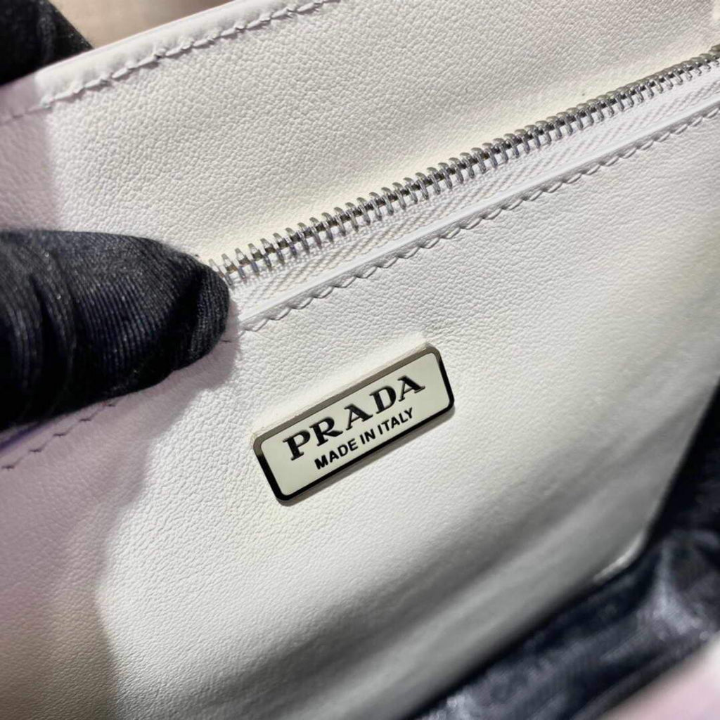 Prada 1BA330 Brushed Leather Tote Bag White