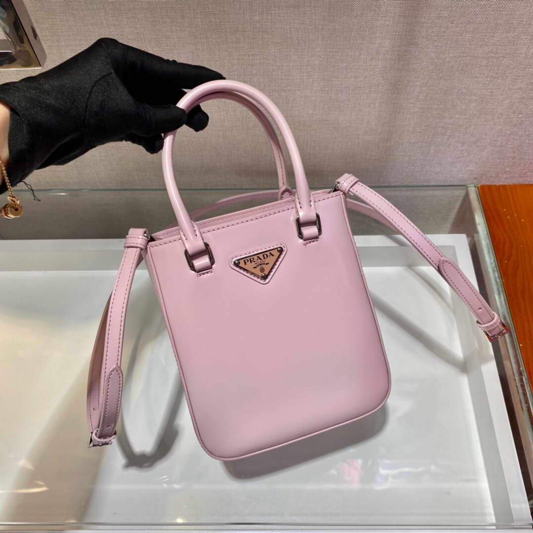 Prada 1BA331 Small Brushed Leather Tote Pink