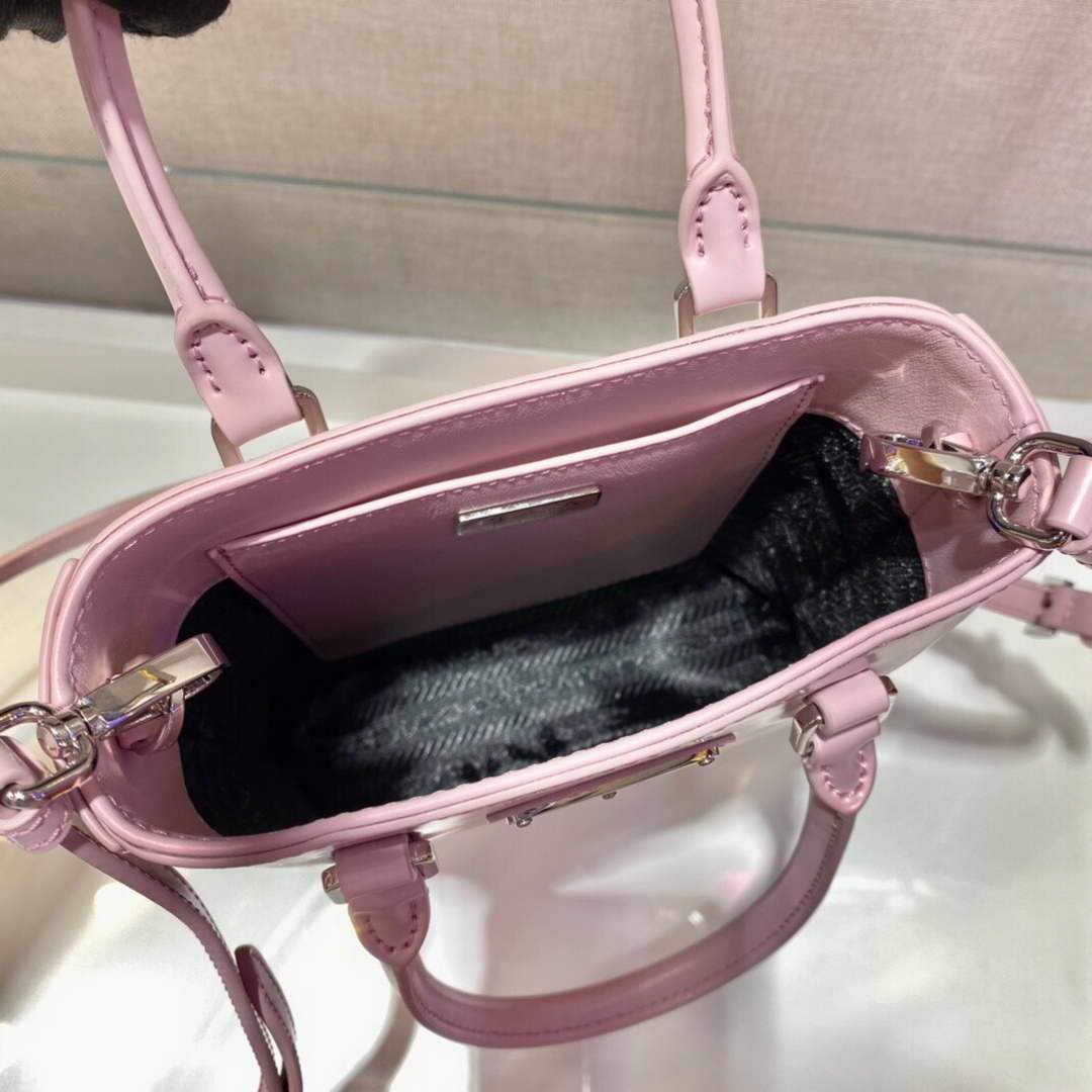 Prada 1BA331 Small Brushed Leather Tote Pink