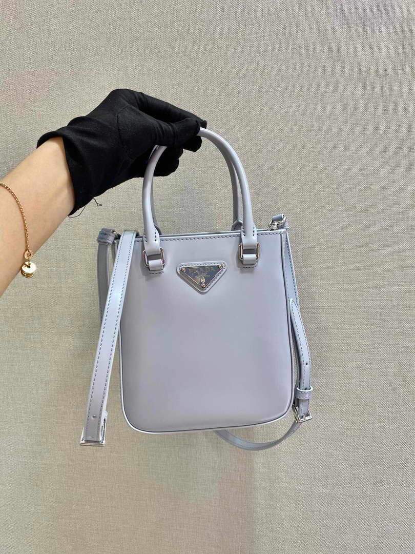 Prada 1BA331 Small Brushed Leather Tote Light Blue