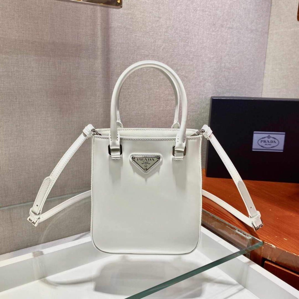 Prada 1BA331 Small Brushed Leather Tote White
