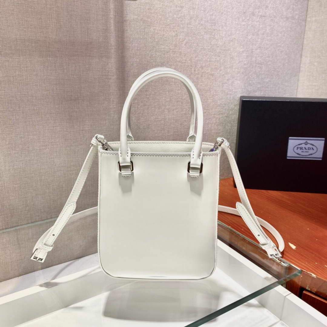 Prada 1BA331 Small Brushed Leather Tote White