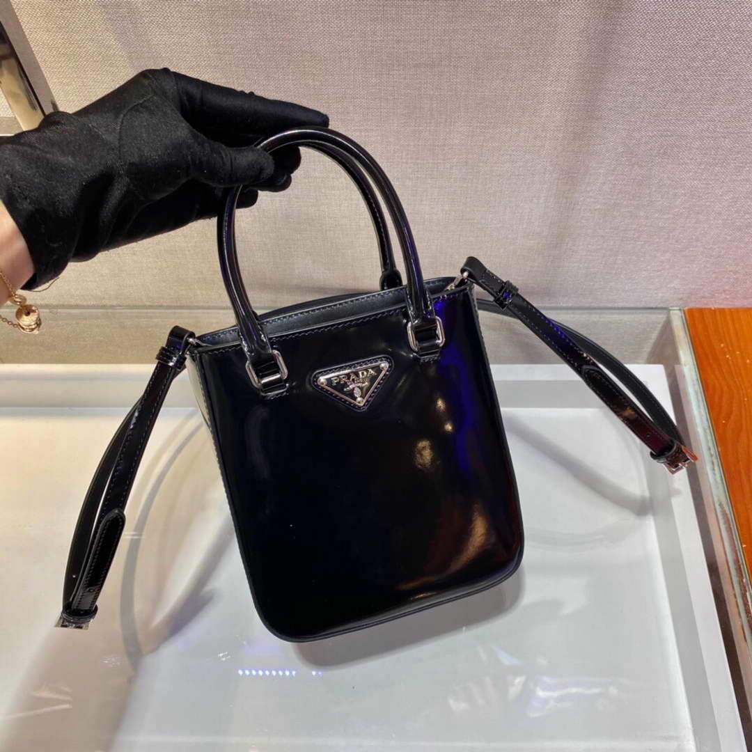Prada 1BA331 Small Brushed Leather Tote Black