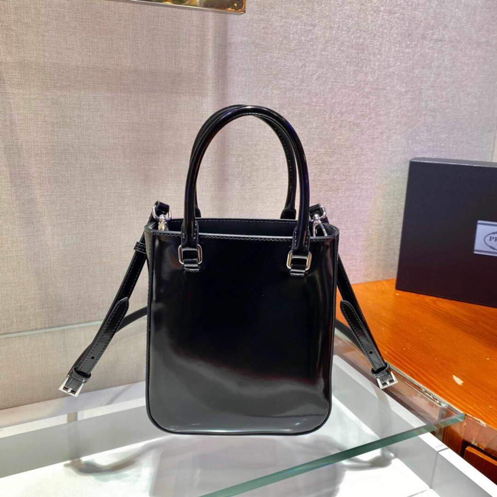 Prada 1BA331 Small Brushed Leather Tote Black