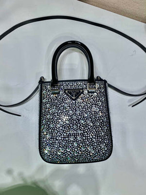 Prada 1BA331 Small satin tote bag with crystals Black - Default Title - View 4