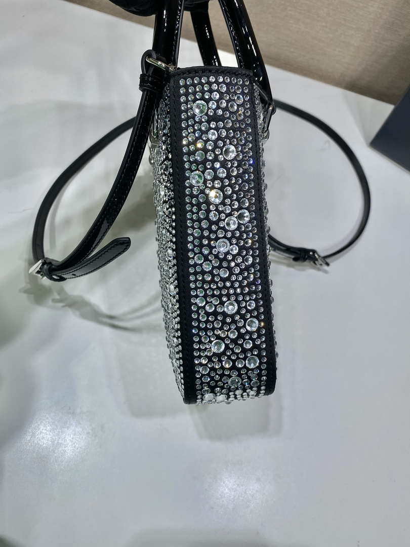Prada 1BA331 Small satin tote bag with crystals Black