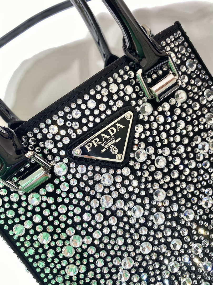 Prada 1BA331 Small satin tote bag with crystals Black