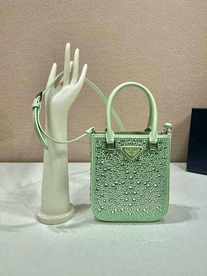 Prada 1BA331 Small satin tote bag with crystals Green - Default Title - View 1