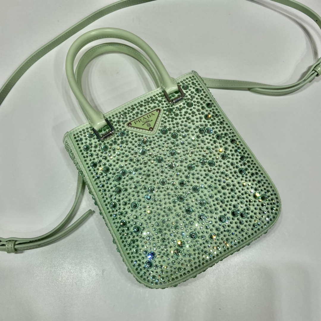 Prada 1BA331 Small satin tote bag with crystals Green - Default Title - View 3