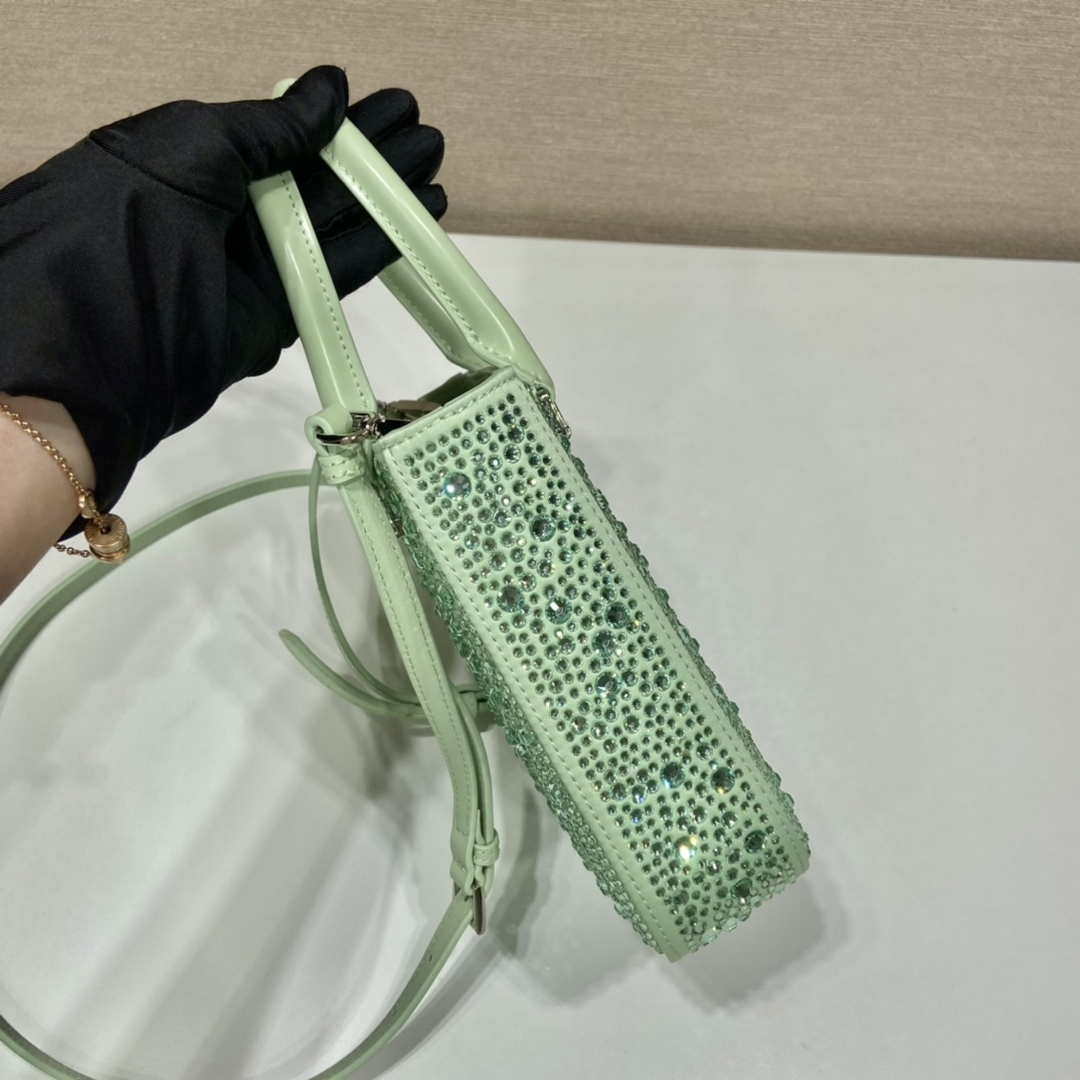 Prada 1BA331 Small satin tote bag with crystals Green