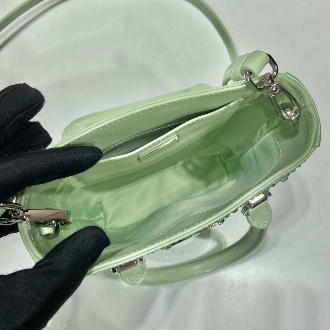 Prada 1BA331 Small satin tote bag with crystals Green